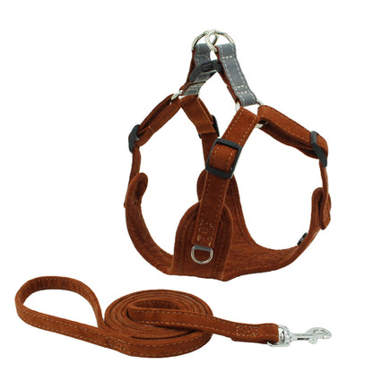 Suede Dog Harness Vest with Matching Leash – Soft Breathable Adjustable Chest Harness for Small & Medium Dogs