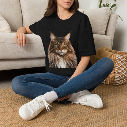 Maine Coon Cat Portrait T-Shirt — Realistic Brown Tabby Cat Tee