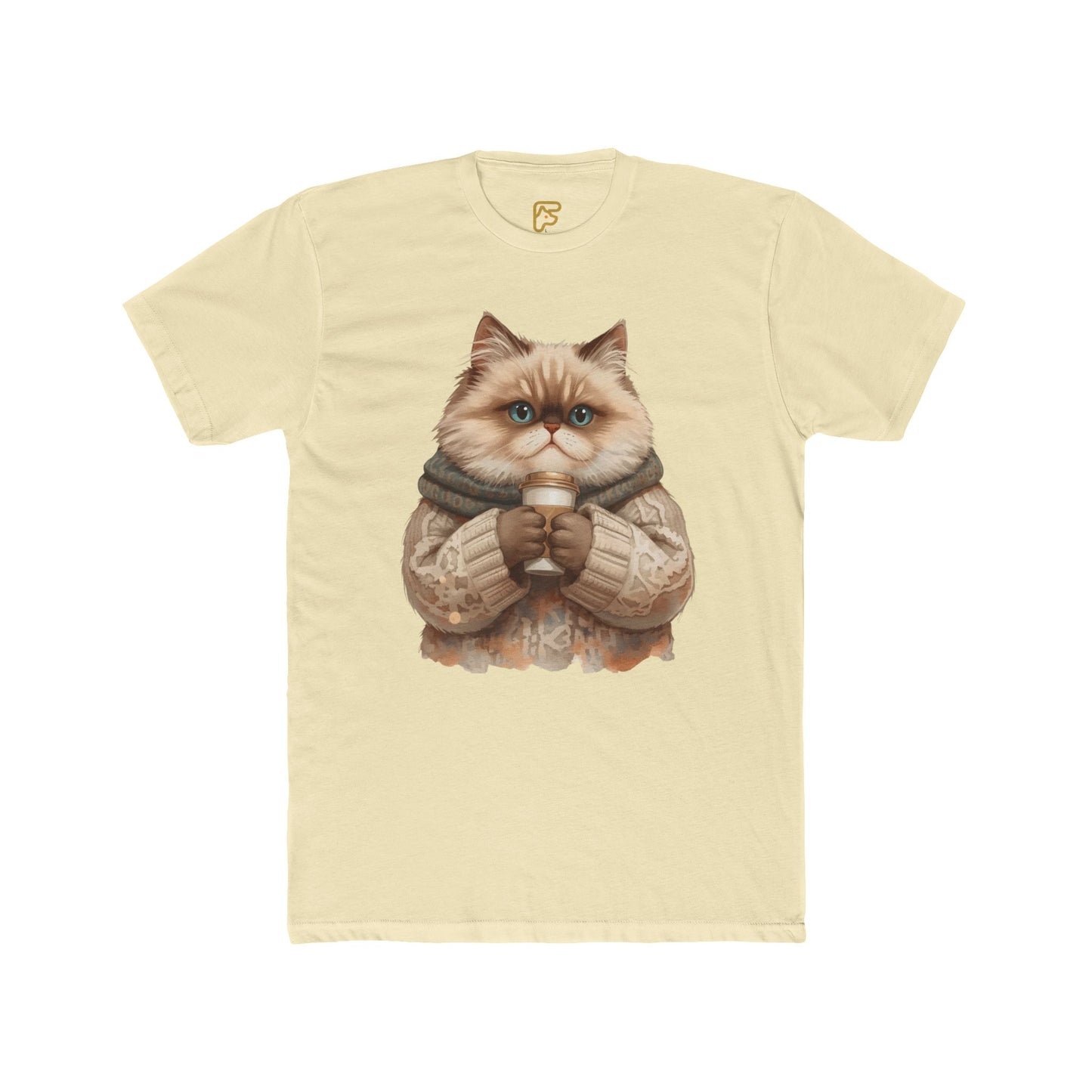 Cozy Cat Holding Coffee T‑Shirt — Cute Cat Sweater Graphic Tee for Cat Lovers
