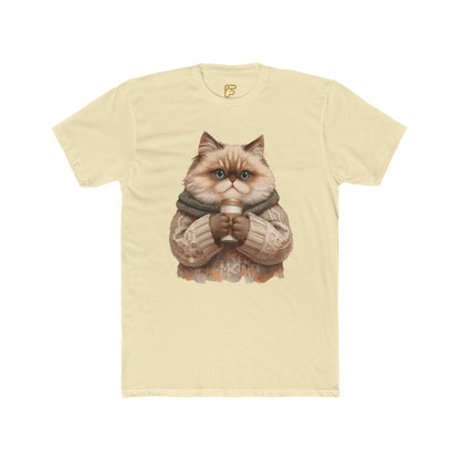 Cozy Cat Holding Coffee T‑Shirt — Cute Cat Sweater Graphic Tee for Cat Lovers