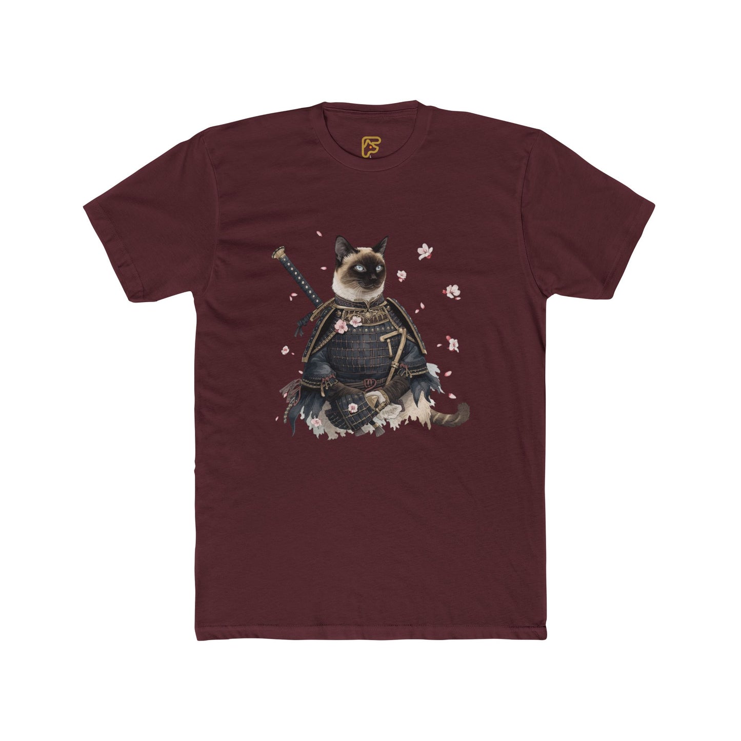 Samurai Cat Graphic Tee — Cute Warrior Cat T-Shirt with Sword & Cherry Blossoms