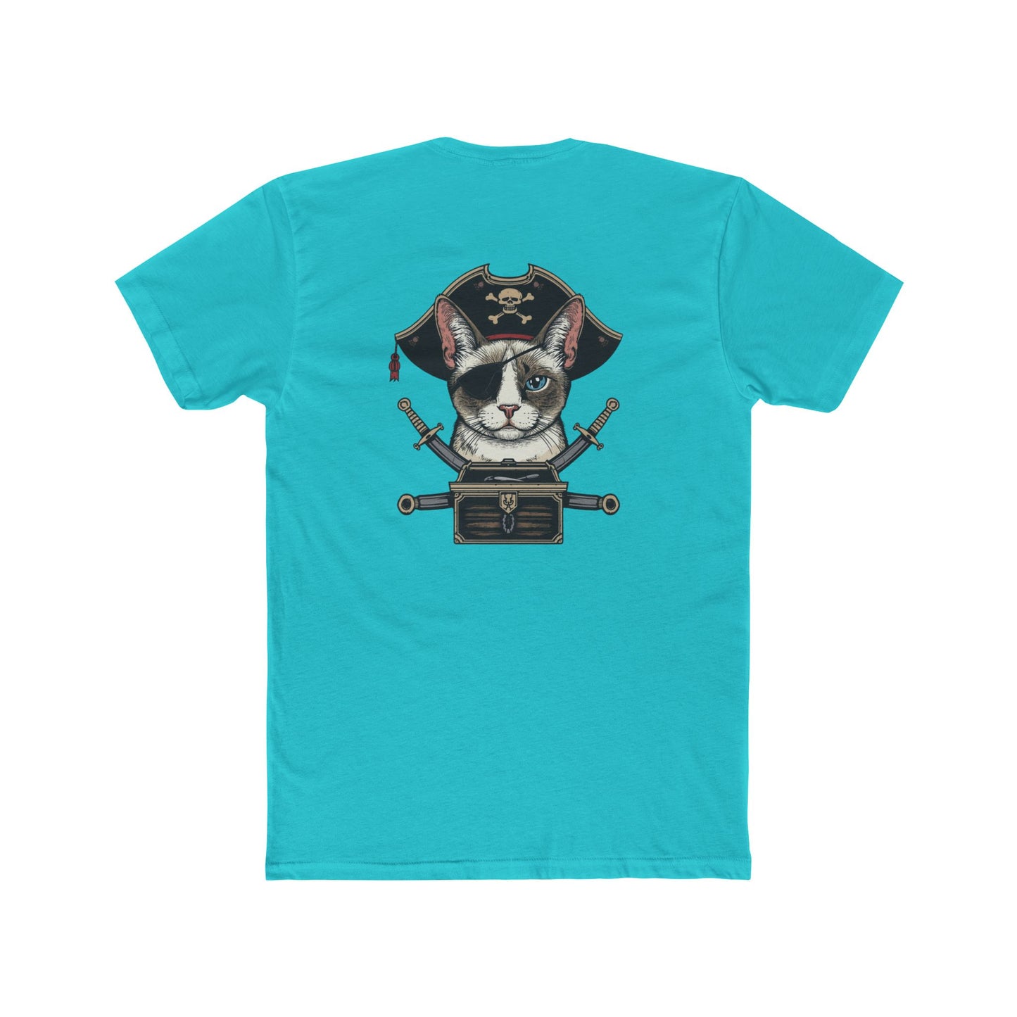 Pirate Cat Graphic Tee — Novelty Cat Pirate Skull & Crossed Cutlasses T-Shirt
