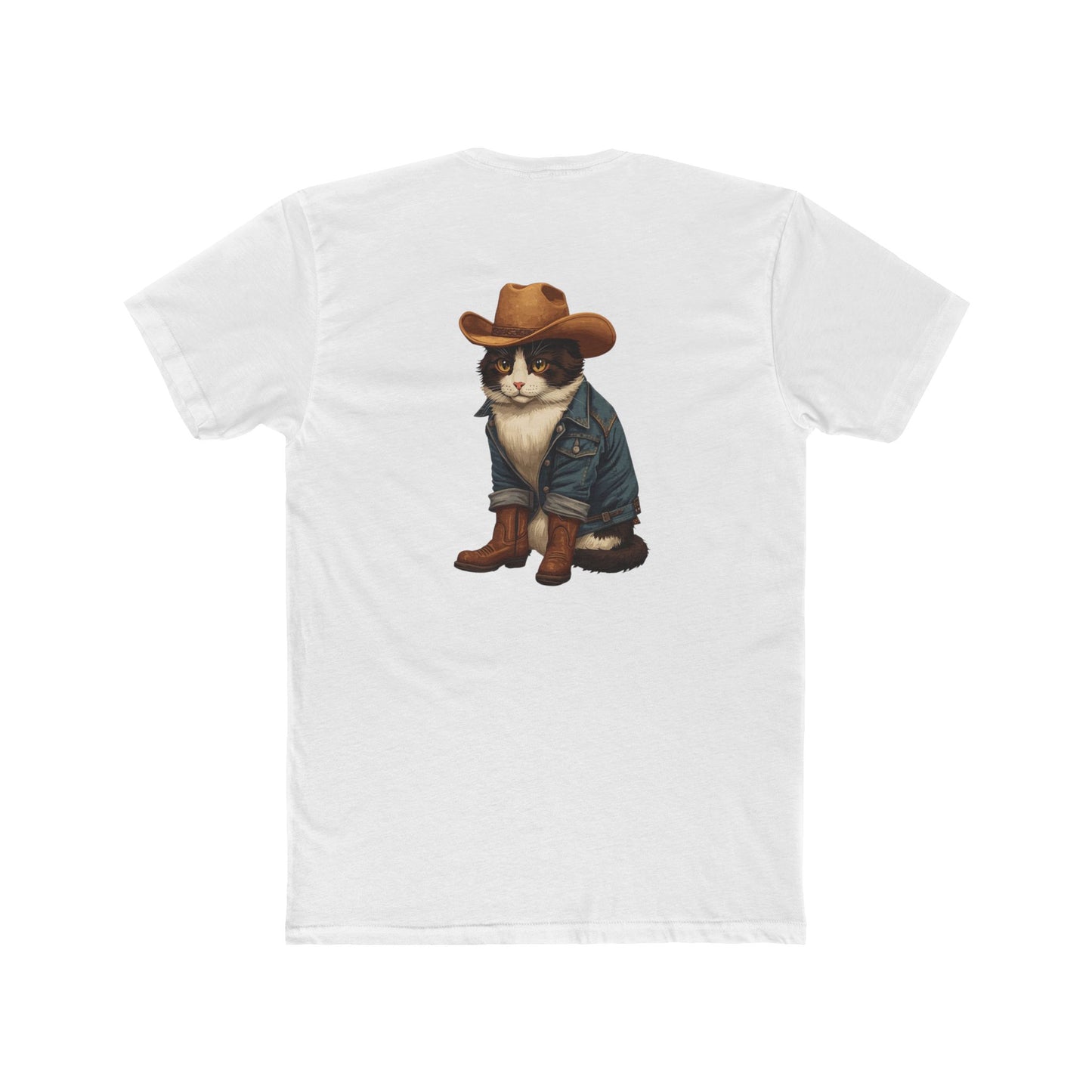 Cowboy Cat T‑Shirt — Western Cat Graphic Tee with Pocket Logo