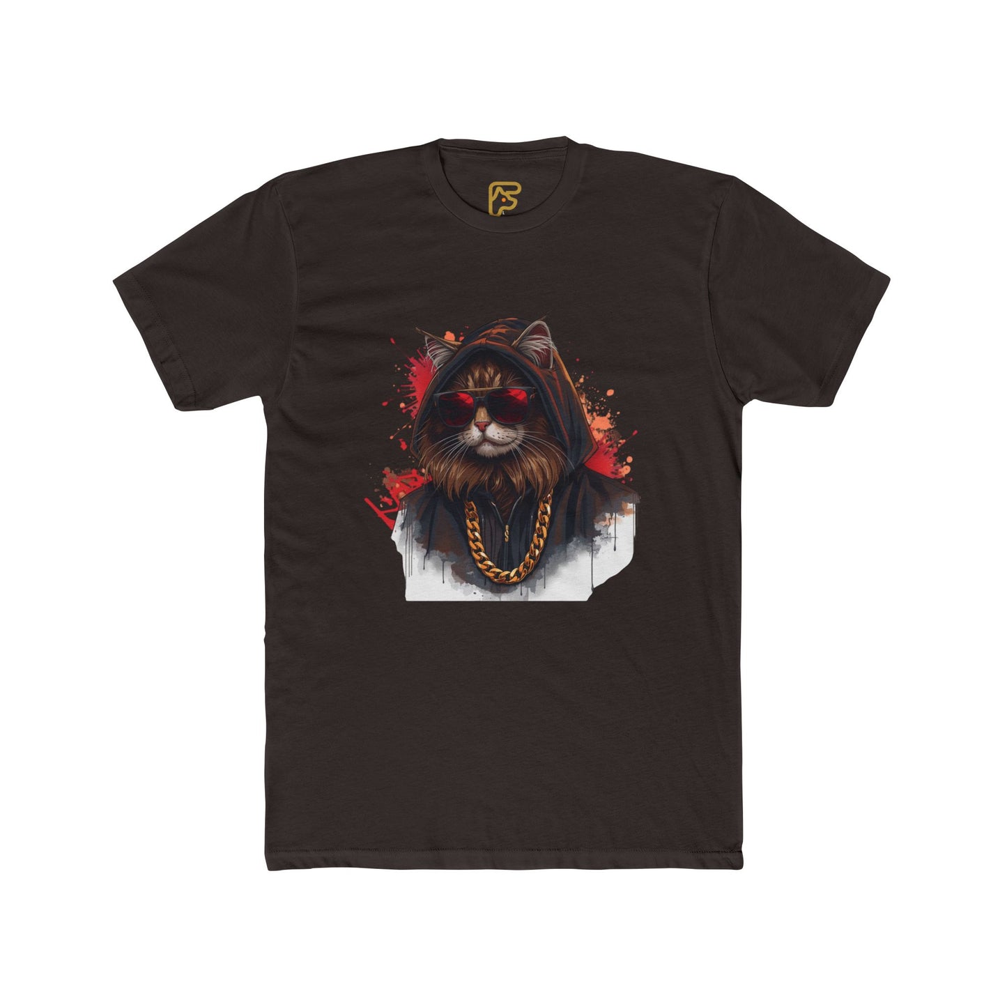 Cat Gangster T‑Shirt — Hooded Cat with Gold Chain Graphic Tee