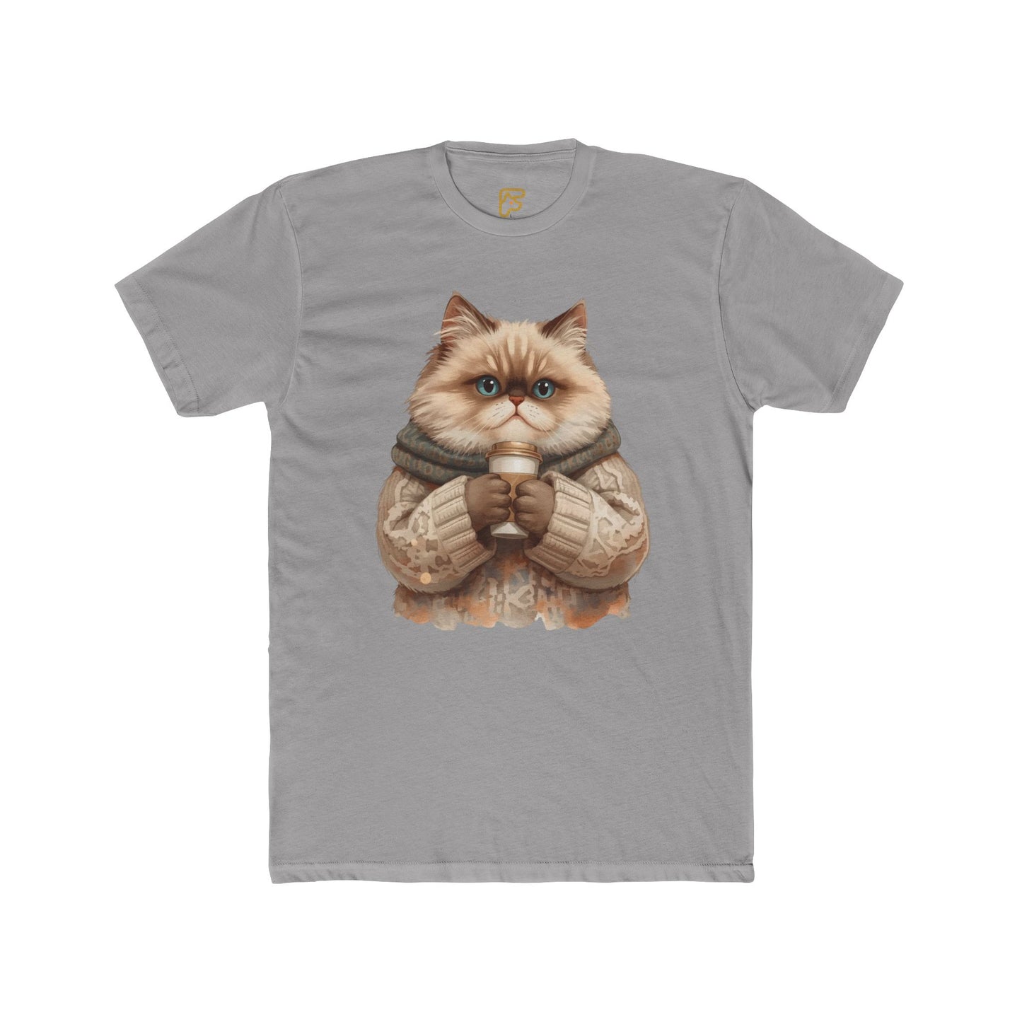 Cozy Cat Holding Coffee T‑Shirt — Cute Cat Sweater Graphic Tee for Cat Lovers