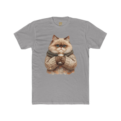 Cozy Cat Holding Coffee T‑Shirt — Cute Cat Sweater Graphic Tee for Cat Lovers