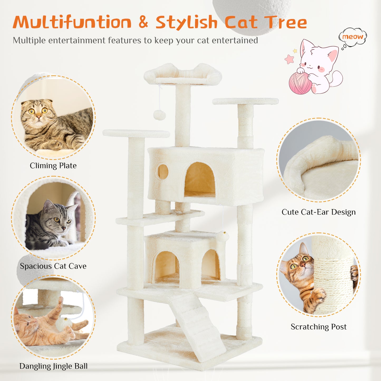 Multi-Level Cat Tree House – Climbing Tower & Scratching Post