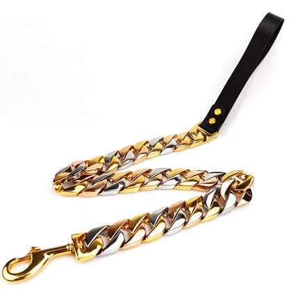 Stainless Steel Dog Chain Leash – Heavy Duty Metal Pet Lead, Rust-Resistant, 60CM (Gold, Rose Gold, Steel)