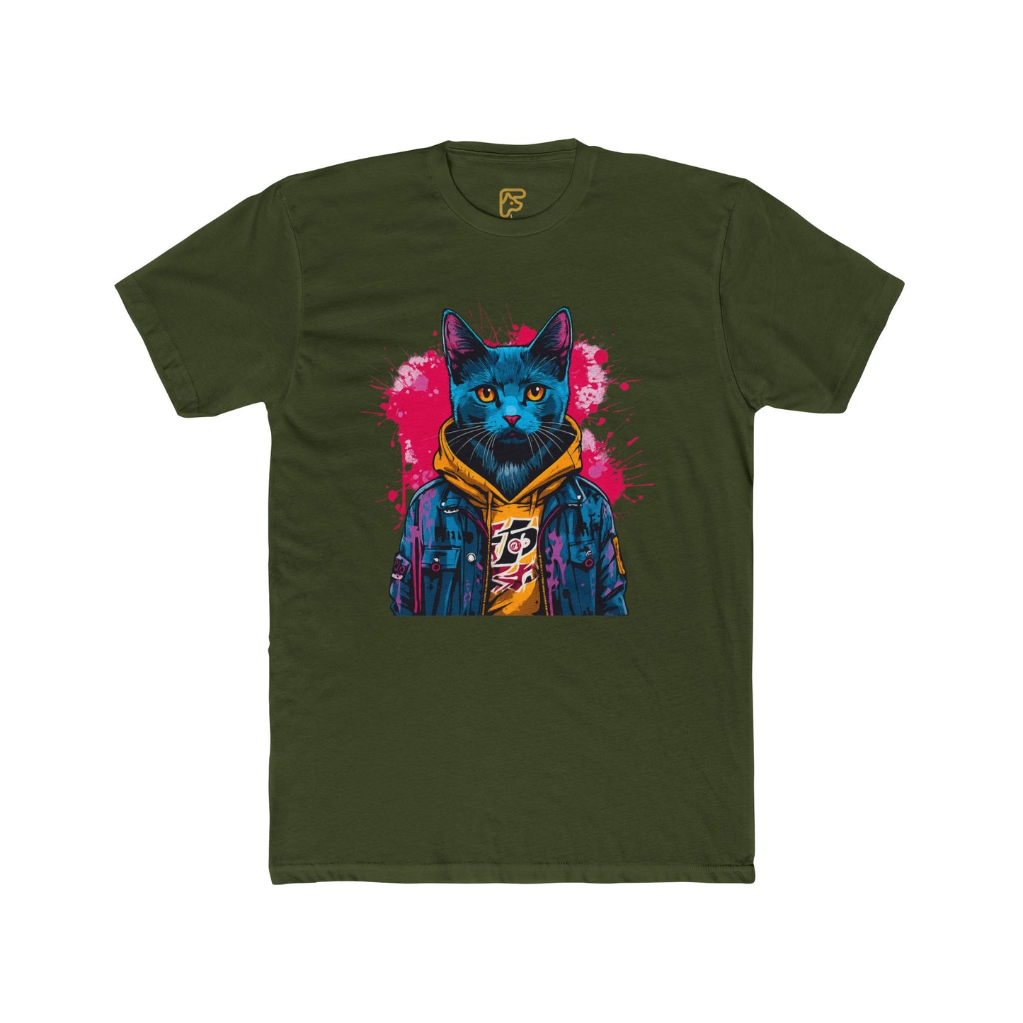 Cat Noir Streetwear T-Shirt — Blue Cat in Hoodie Graphic Tee