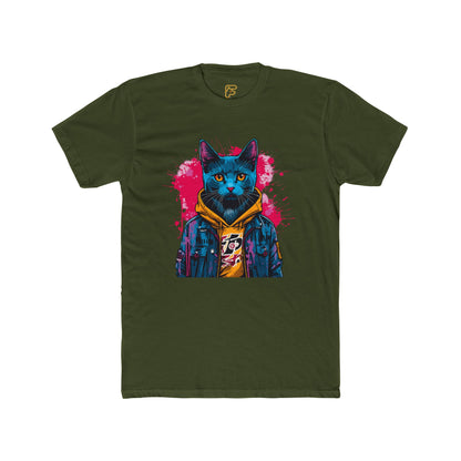 Cat Noir Streetwear T-Shirt — Blue Cat in Hoodie Graphic Tee