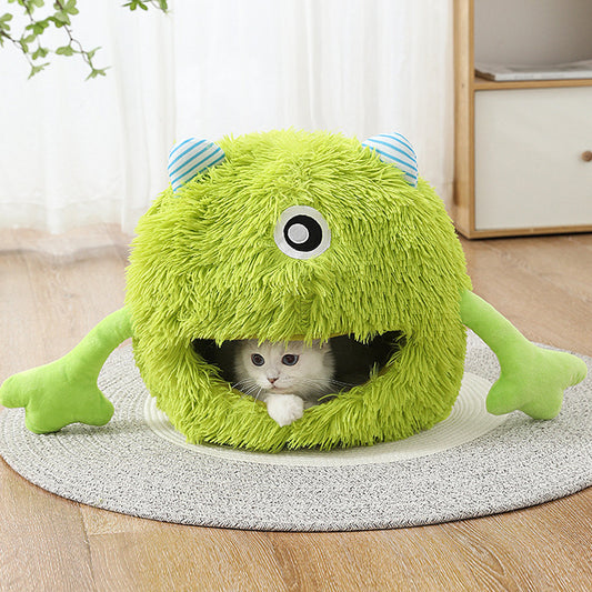 Fluffy Cave Cat Bed – Monster Inc-Themed Plush Calming Bed for Cats & Small Dogs