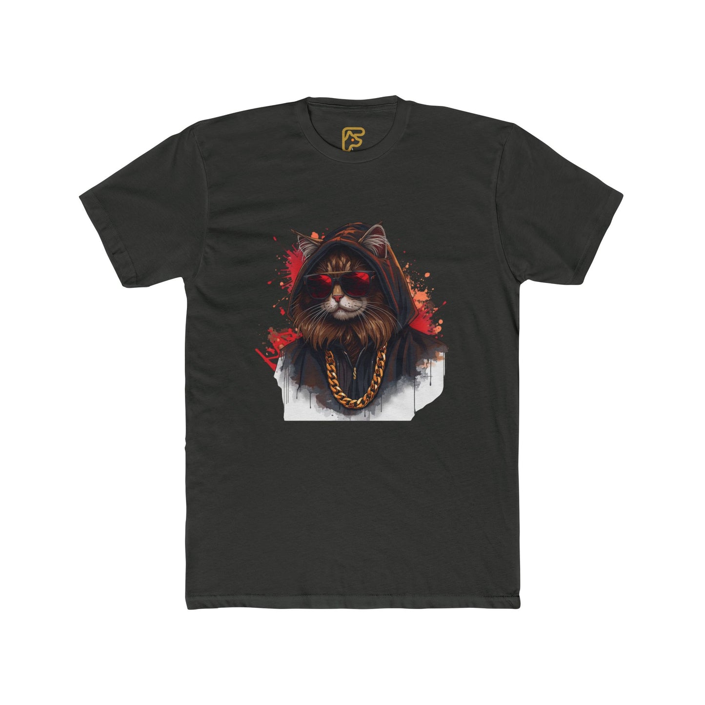 Cat Gangster T‑Shirt — Hooded Cat with Gold Chain Graphic Tee