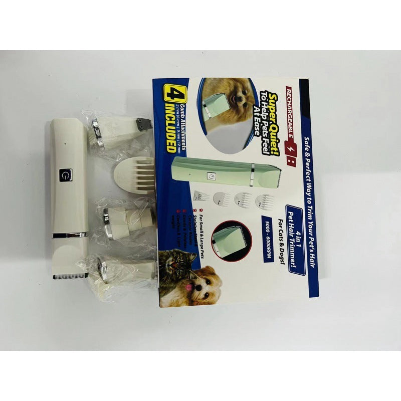 Multi-Blade Rechargeable Pet Trimmer – 4-in-1 Grooming Kit for Dogs & Cats, Quiet, Easy-to-Clean, USB Rechargeable