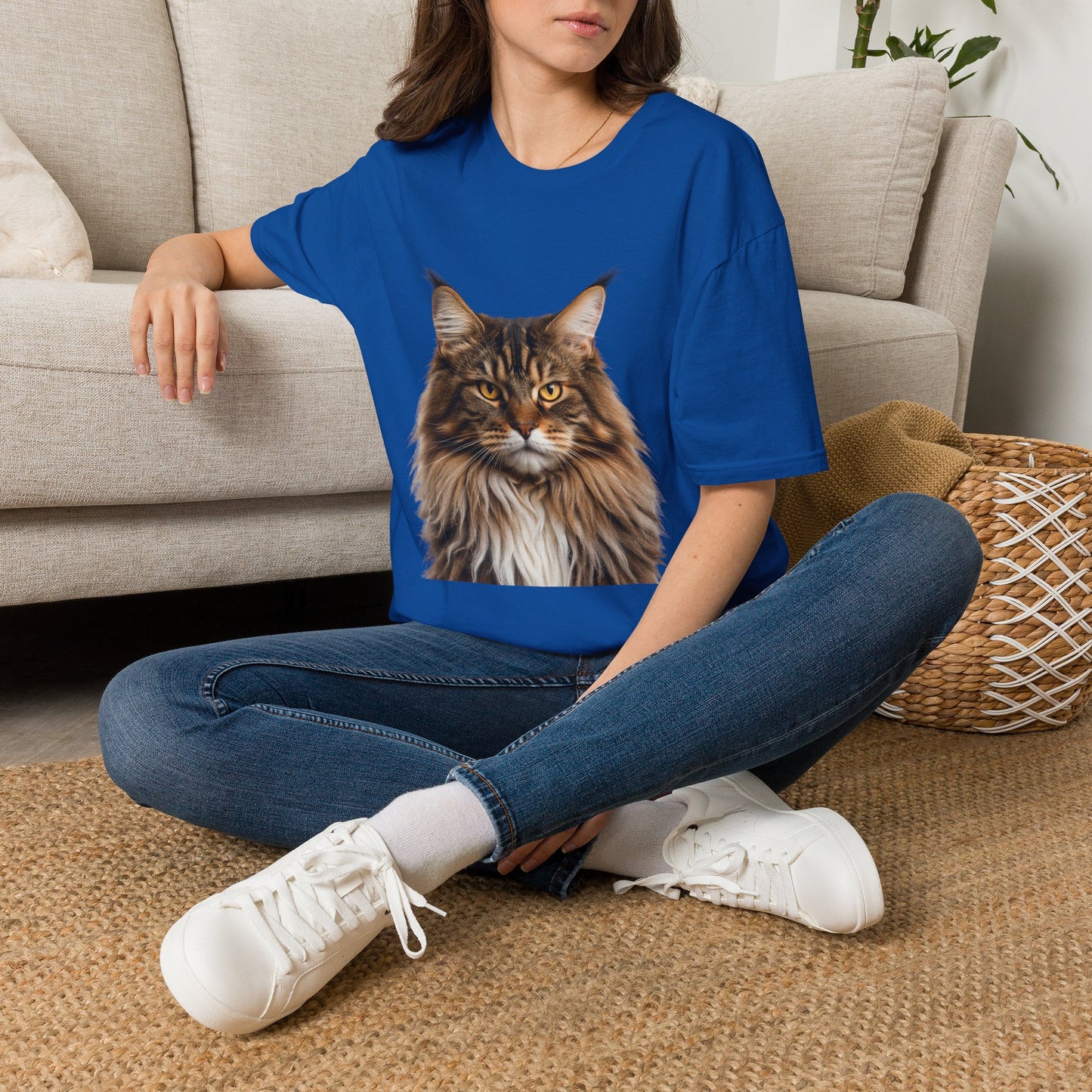 Maine Coon Cat Portrait T-Shirt — Realistic Brown Tabby Cat Tee