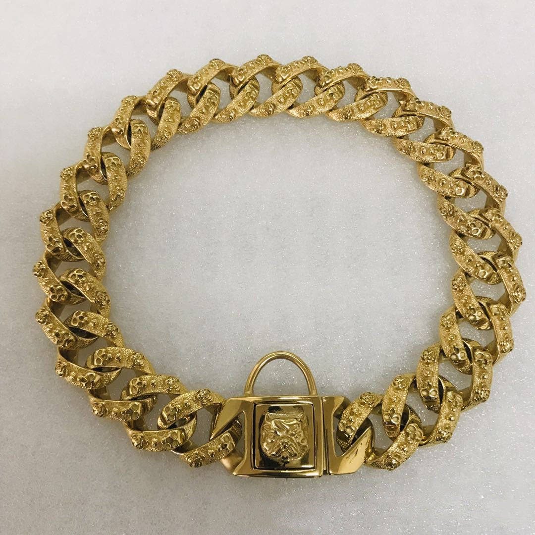 Cuban Link Dog Collar – Gold & Silver Stainless Steel Chain for Medium & Large Dogs