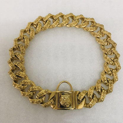 Cuban Link Dog Collar – Gold & Silver Stainless Steel Chain for Medium & Large Dogs