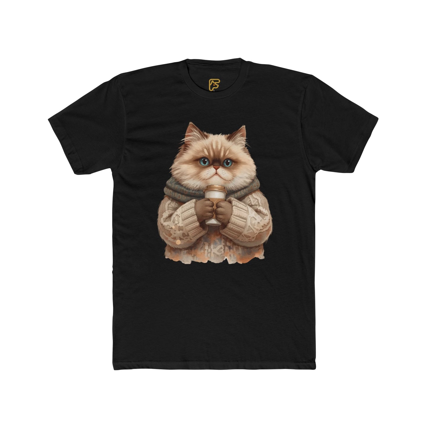 Cozy Cat Holding Coffee T‑Shirt — Cute Cat Sweater Graphic Tee for Cat Lovers