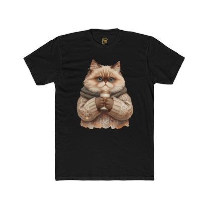 Cozy Cat Holding Coffee T‑Shirt — Cute Cat Sweater Graphic Tee for Cat Lovers