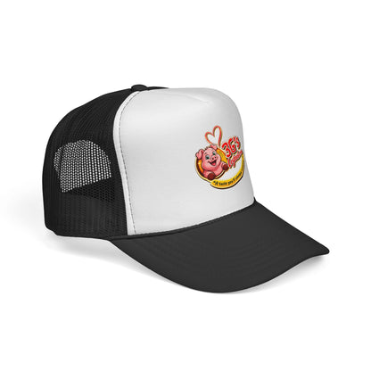 Pig Mascot Trucker Cap — 3G's Leftovers Retro Food Logo Mesh Hat