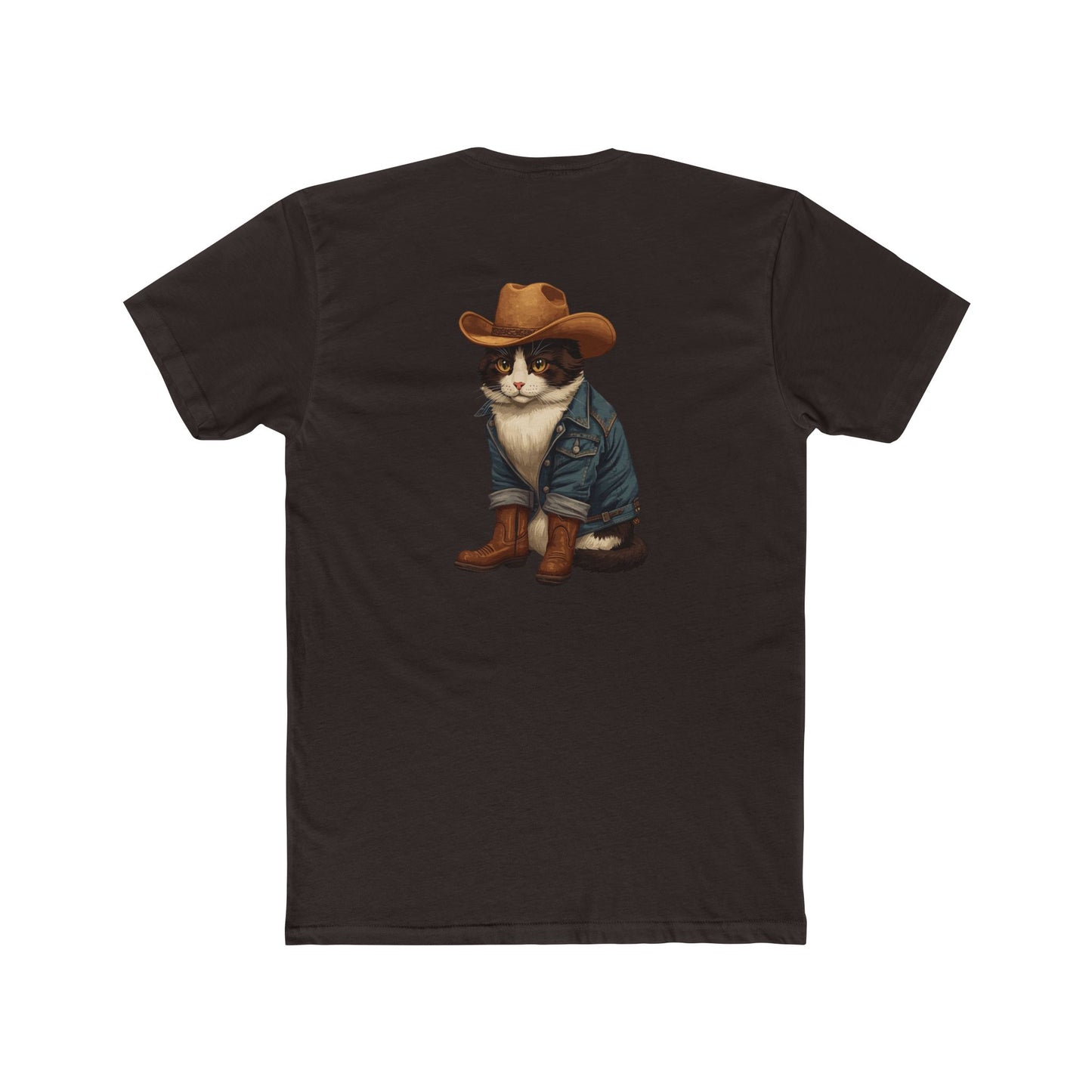 Cowboy Cat T‑Shirt — Western Cat Graphic Tee with Pocket Logo