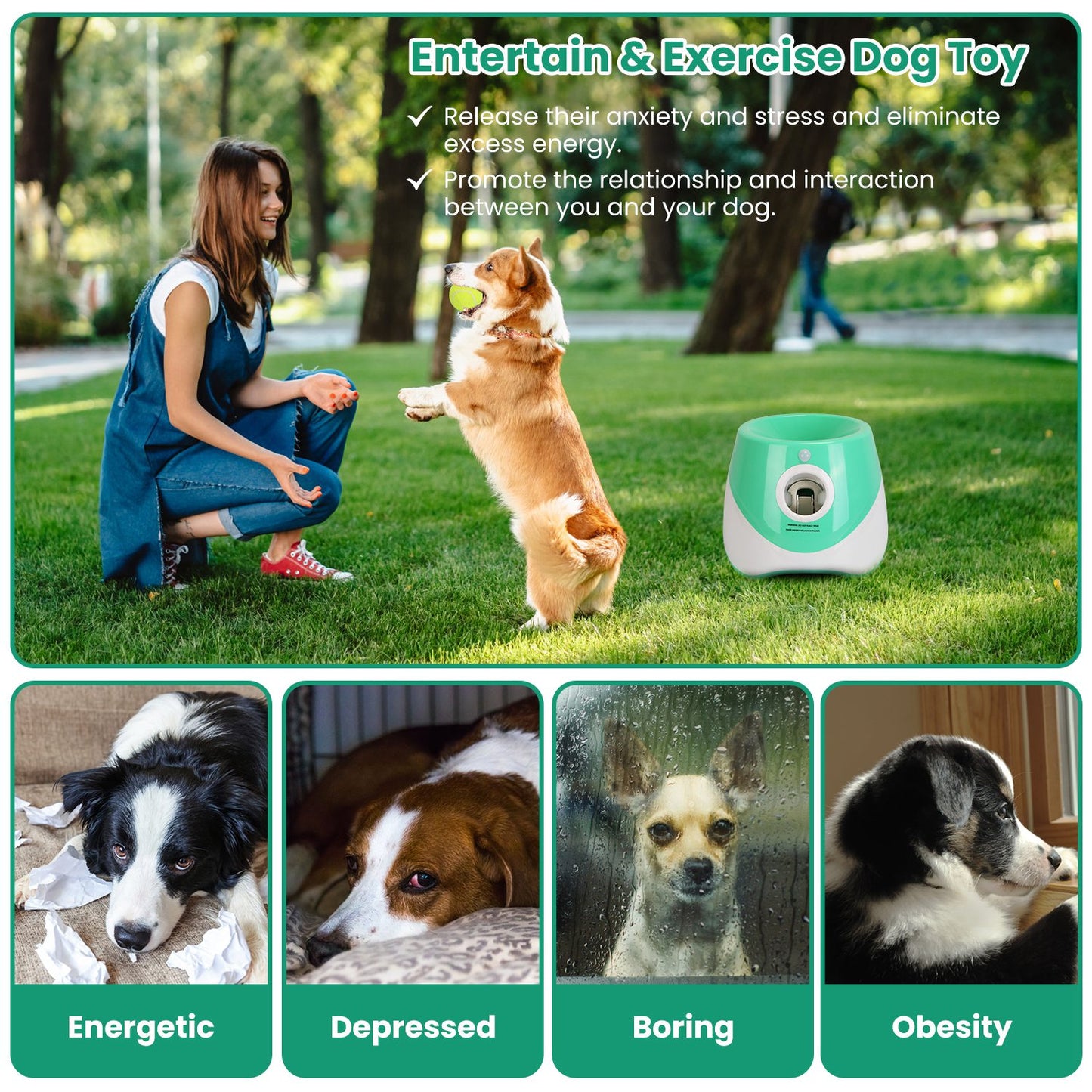 Automatic Dog Ball Launcher with 6 Tennis Balls – Rechargeable Interactive Fetch Machine with 3 Distance Settings for Small & Medium Dogs