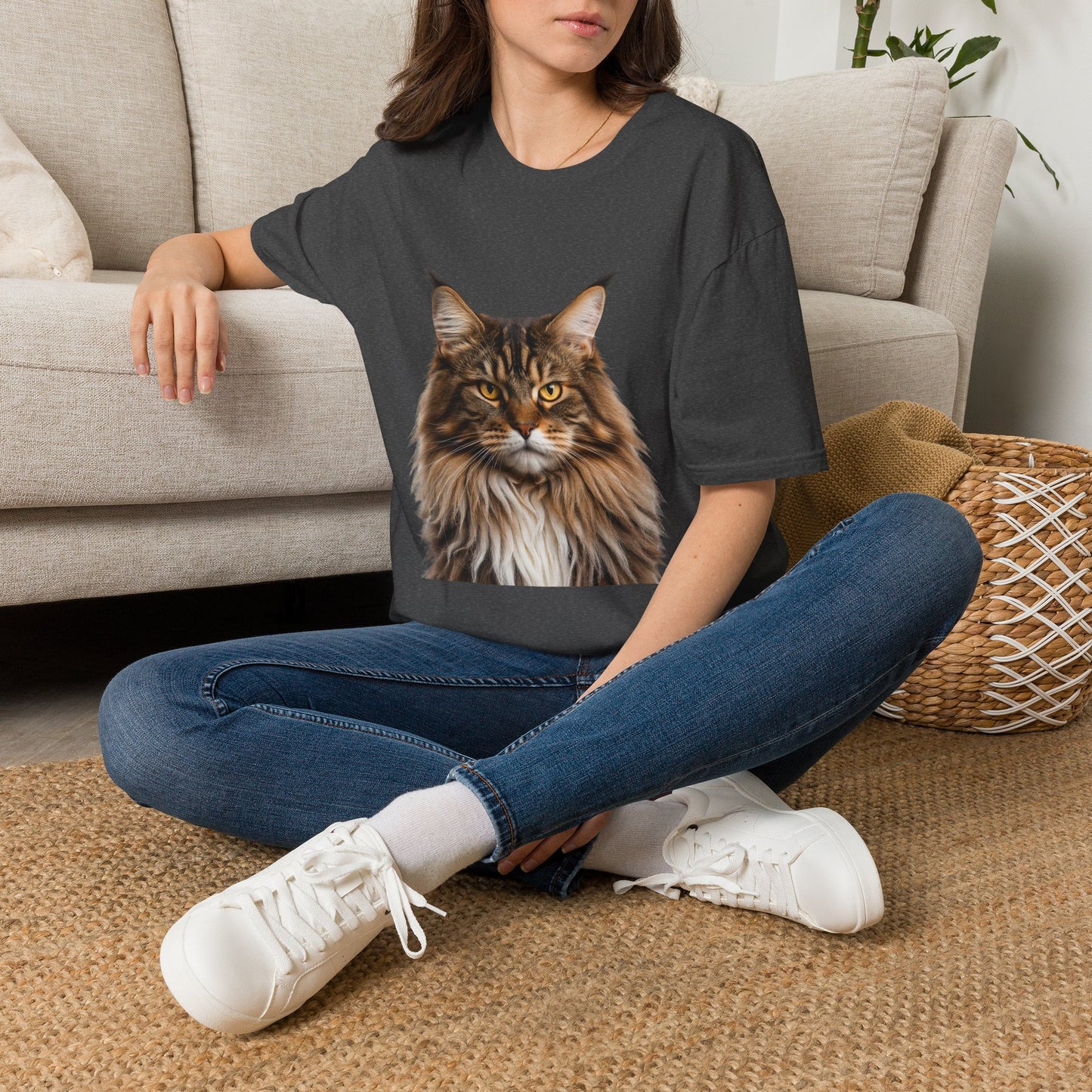 Maine Coon Cat Portrait T-Shirt — Realistic Brown Tabby Cat Tee