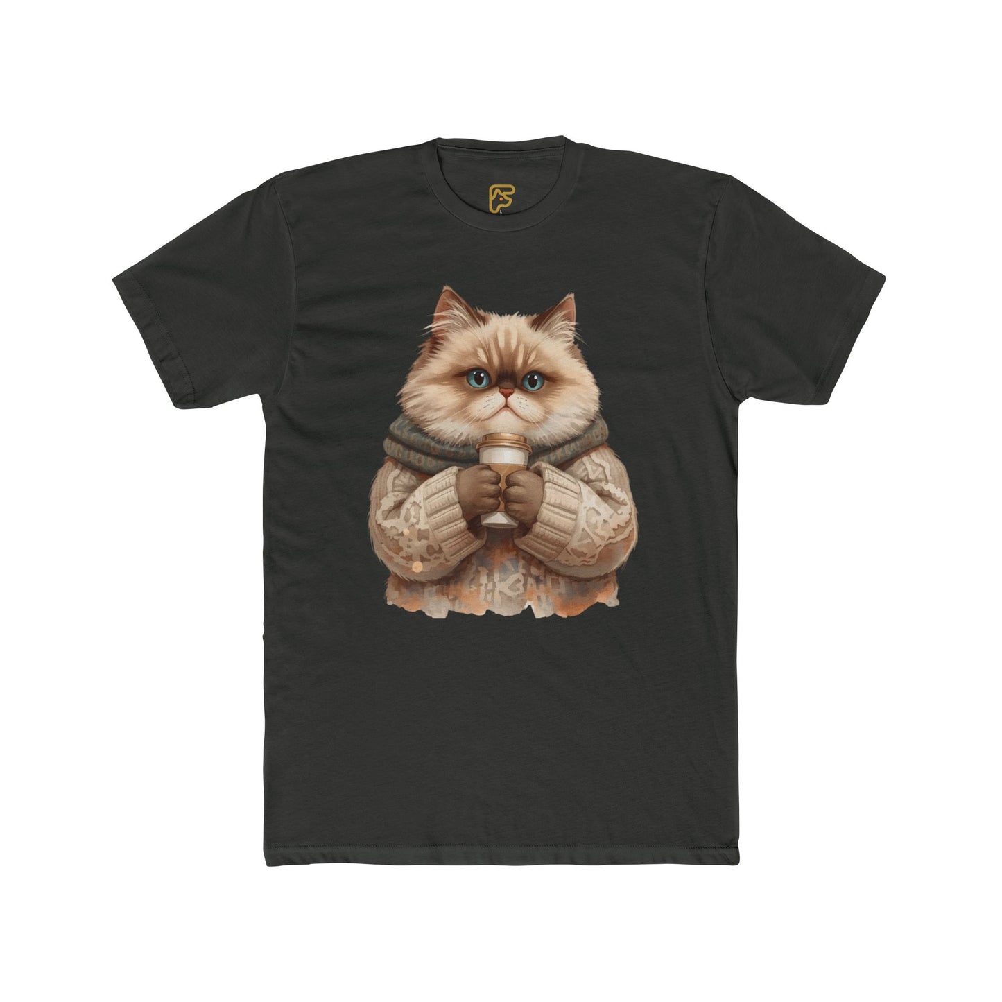 Cozy Cat Holding Coffee T‑Shirt — Cute Cat Sweater Graphic Tee for Cat Lovers
