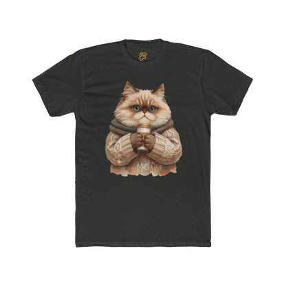 Cozy Cat Holding Coffee T‑Shirt — Cute Cat Sweater Graphic Tee for Cat Lovers