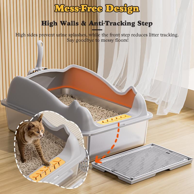 Large Stainless Steel Cat Litter Box – Rust-Resistant Easy-Clean Design