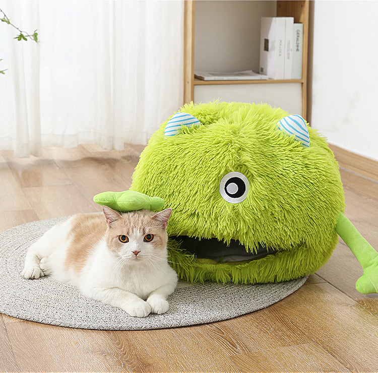 Fluffy Cave Cat Bed – Monster Inc-Themed Plush Calming Bed for Cats & Small Dogs
