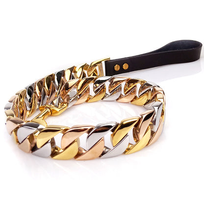 Stainless Steel Dog Chain Leash – Heavy Duty Metal Pet Lead, Rust-Resistant, 60CM (Gold, Rose Gold, Steel)