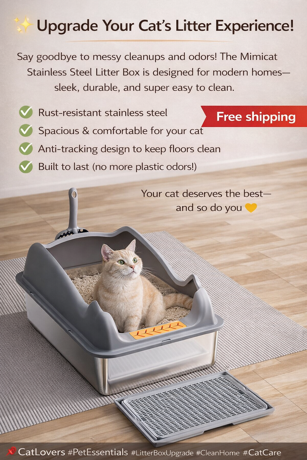Large Stainless Steel Cat Litter Box – Rust-Resistant Easy-Clean Design