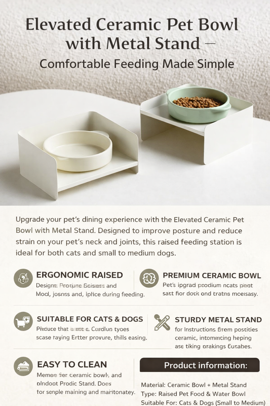 Elevated Ceramic Pet Bowl with Metal Stand – Raised Food & Water Bowl for Cats and Dogs