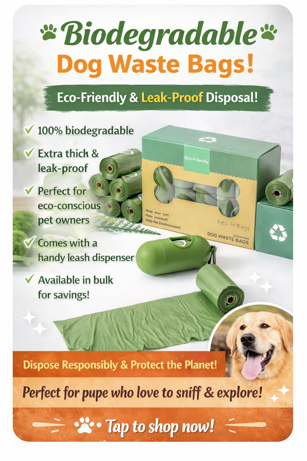 Biodegradable Pet Waste Bags – Eco-Friendly EPI Degradable Dog Poop Bags, Thick Leak-Proof Garbage Bags with Optional Dispenser