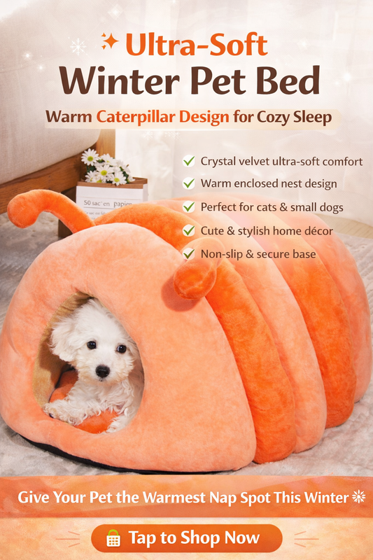 Plush Winter Pet Bed – Ultra-Soft Crystal Velvet Cat Nest, Warm Caterpillar Design Sleeping Bed (50×40×30cm)