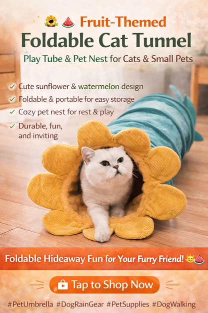 Fruit-Themed Foldable Cat Tunnel – Play Tube & Pet Nest for Cats & Small Pets