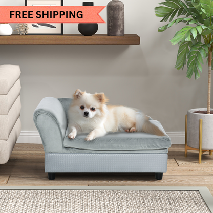Luxury Dog Sofa Bed with Hidden Storage – Small Pet Couch with Soft Foam Cushion, Pale Gray, for Cats & Dogs up to 22 lbs