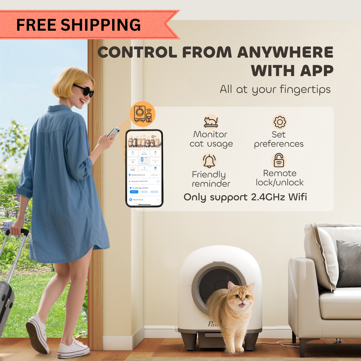 Self-Cleaning Automatic Cat Litter Box with APP Control – Large Capacity Smart Litter Tray