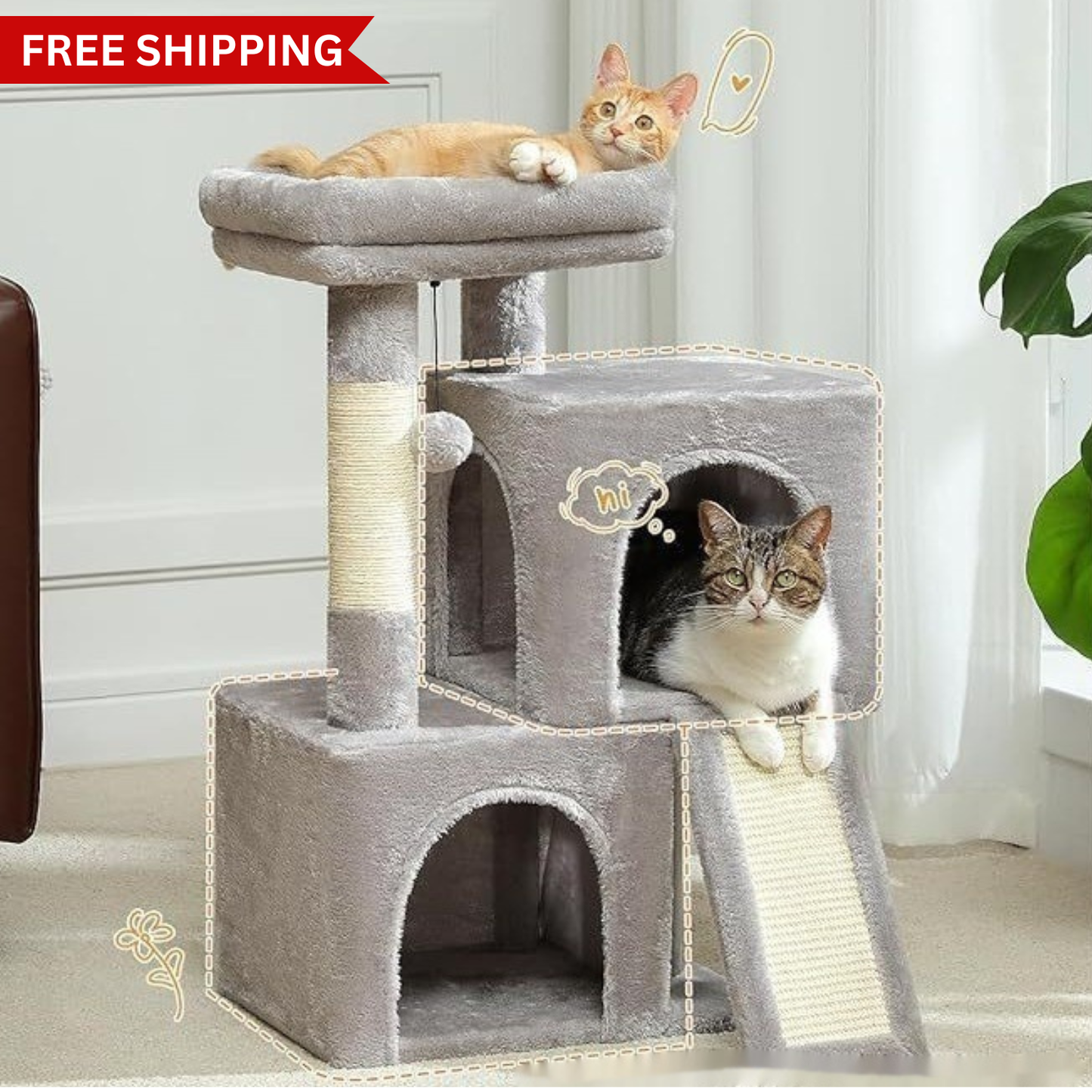 Creative Sisal Cat Climbing Frame – Cat Tree with Nest & Scratching Post