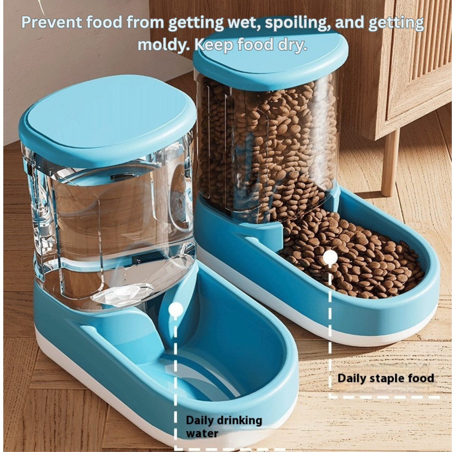Automatic Cat & Dog Water Fountain and Pet Feeder – BPA-Free Plastic, 2-in-1 Gravity Dispenser, Gray/Blue/Pink