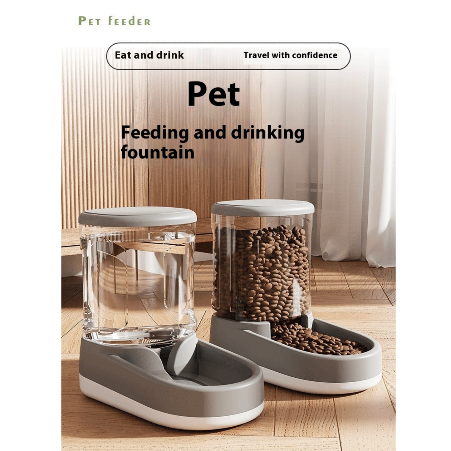 Automatic Cat & Dog Water Fountain and Pet Feeder – BPA-Free Plastic, 2-in-1 Gravity Dispenser, Gray/Blue/Pink