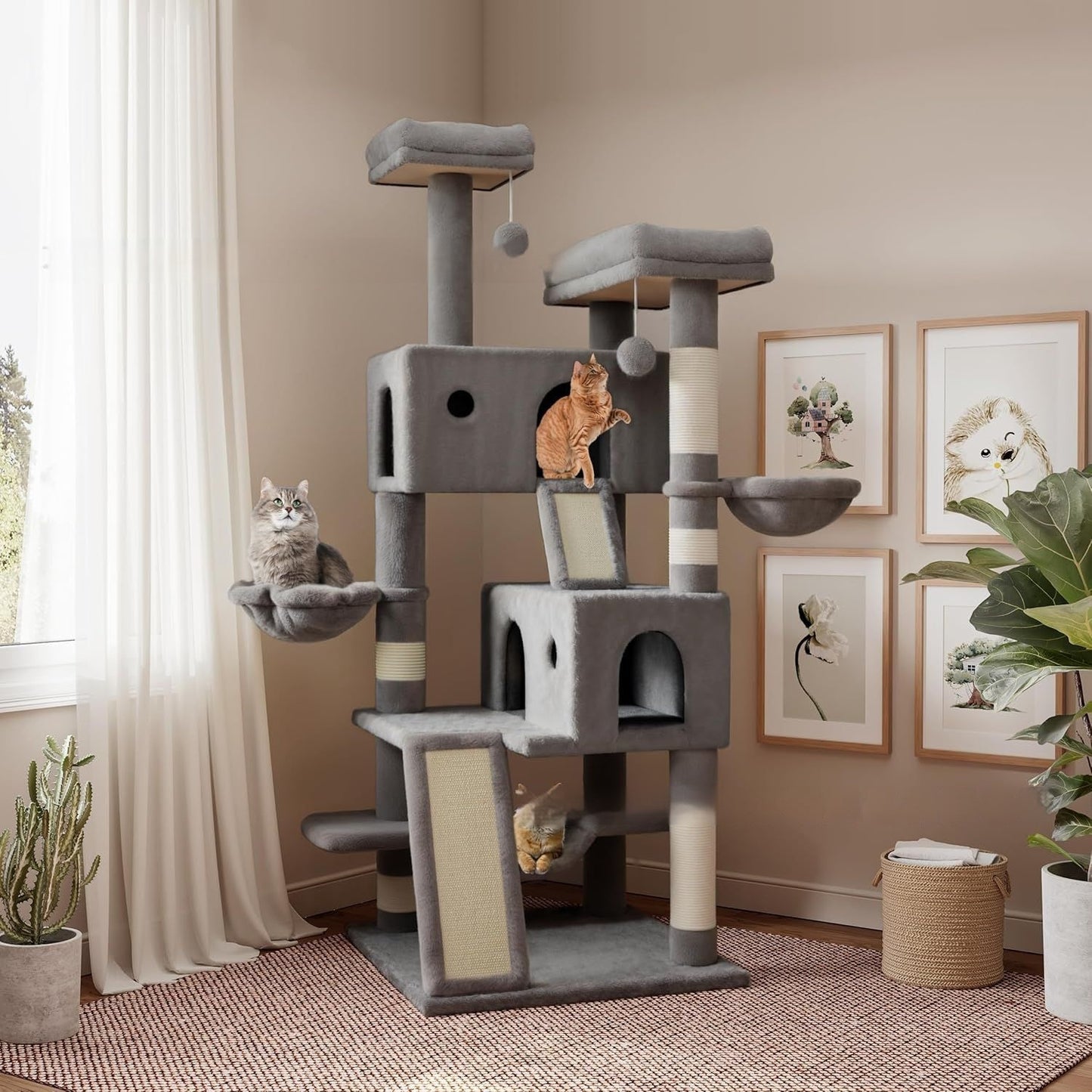 Space-Saving Cat Climbing Frame – Tall Multi-Tier Cat Tower