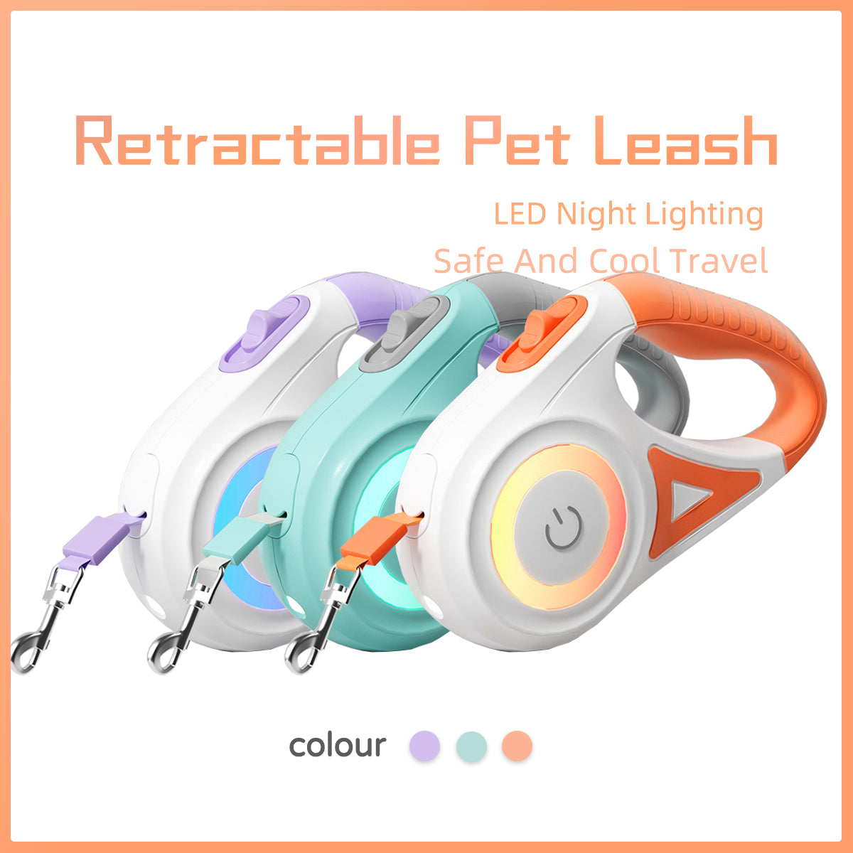 Retractable Dog Leash with Spotlight – Automatic 3m/5m Pet Traction Rope with One-Button Brake for Small & Medium Dogs