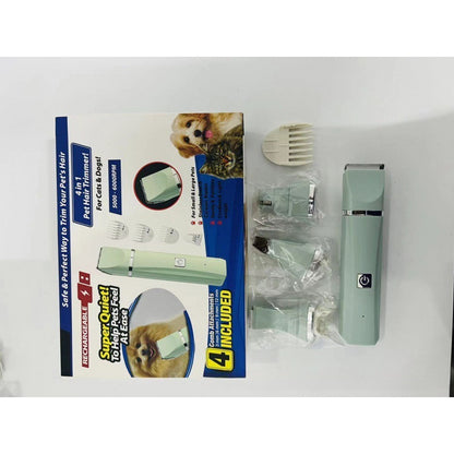 Multi-Blade Rechargeable Pet Trimmer – 4-in-1 Grooming Kit for Dogs & Cats, Quiet, Easy-to-Clean, USB Rechargeable