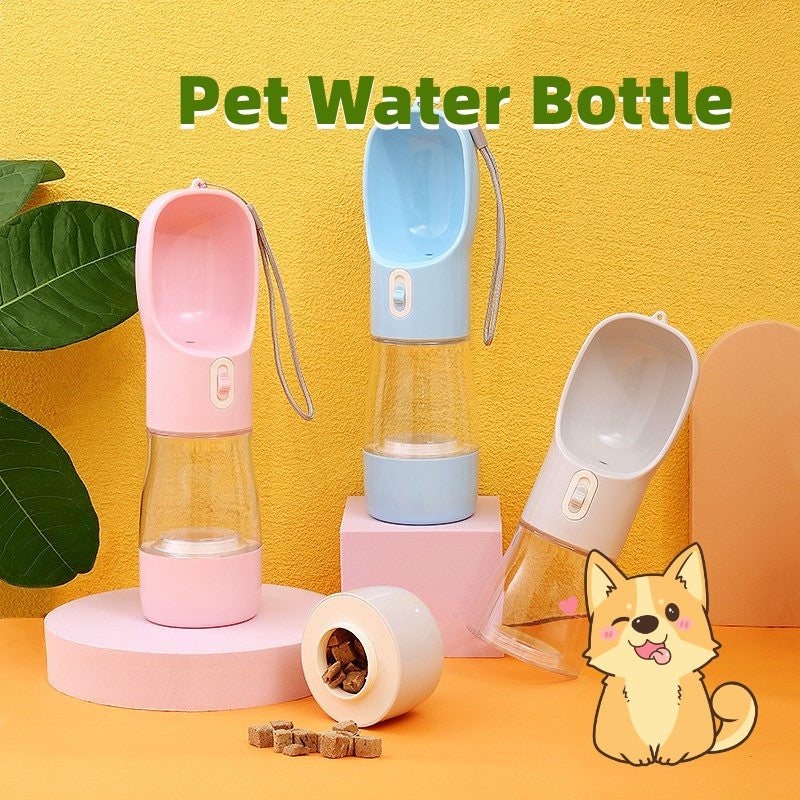 All-in-One Dog Travel Water Bottle & Food Container – Leak-Proof Portable Pet Dispenser, 458ml, Compact for Walks & Hiking