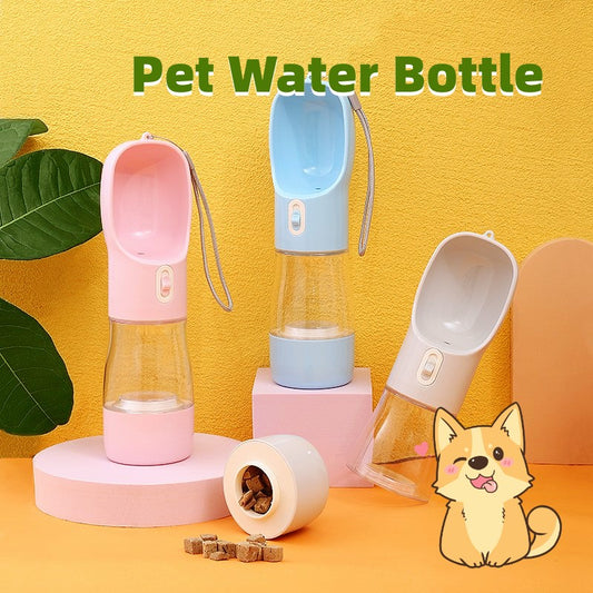 All-in-One Dog Travel Water Bottle & Food Container – Leak-Proof Portable Pet Dispenser, 458ml, Compact for Walks & Hiking