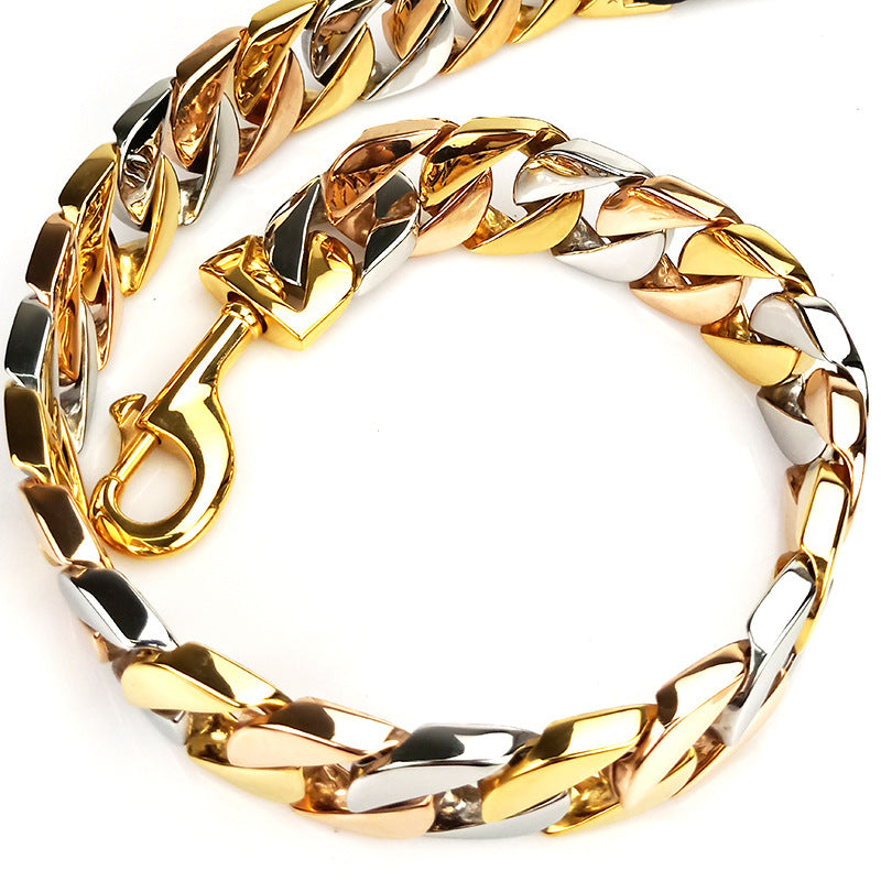 Stainless Steel Dog Chain Leash – Heavy Duty Metal Pet Lead, Rust-Resistant, 60CM (Gold, Rose Gold, Steel)