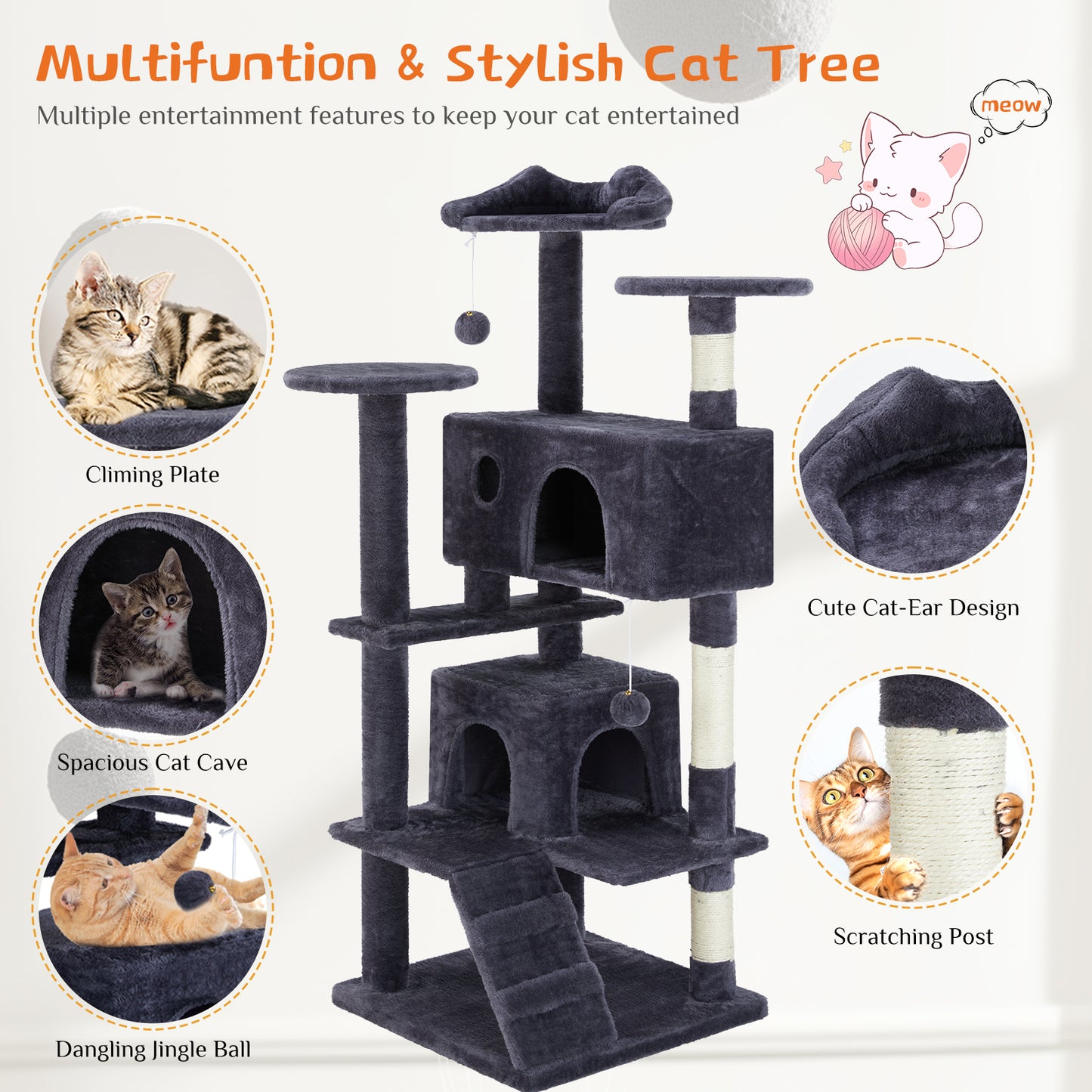 Multi-Level Cat Tree House – Climbing Tower & Scratching Post