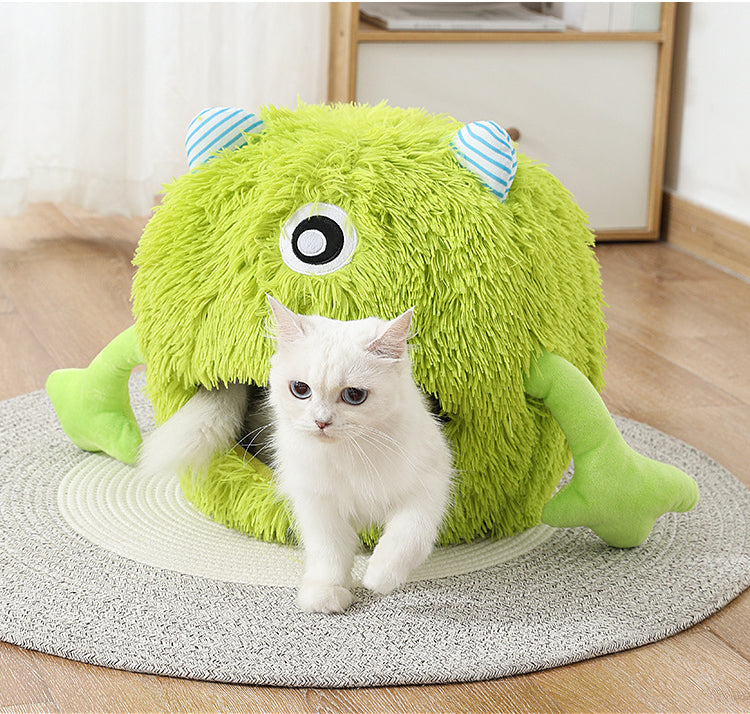 Fluffy Cave Cat Bed – Monster Inc-Themed Plush Calming Bed for Cats & Small Dogs