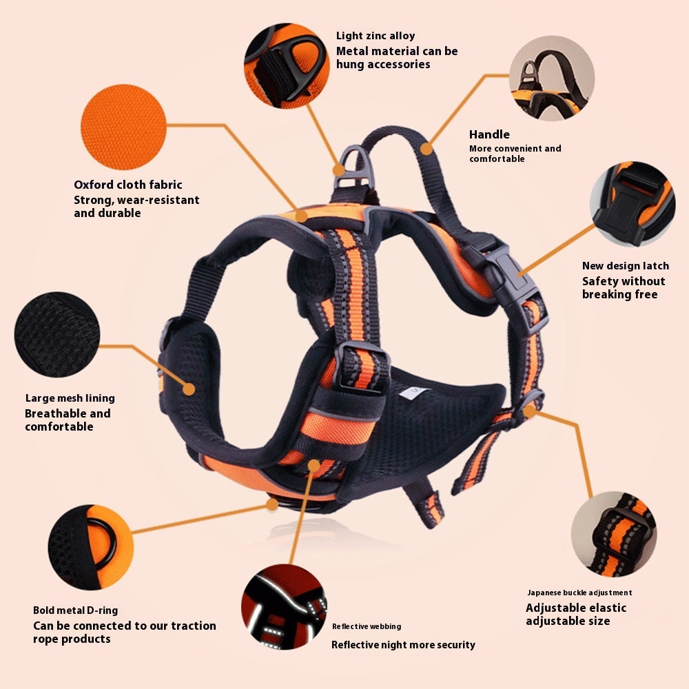Durable Outdoor Dog Harness – Adjustable Oxford Cloth Chest Strap